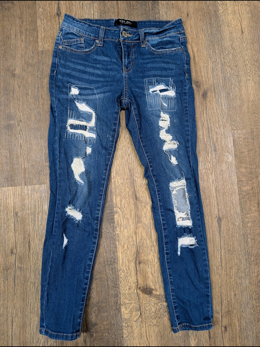Wax Jean Dark Blue Distressed Skinny Jeans
